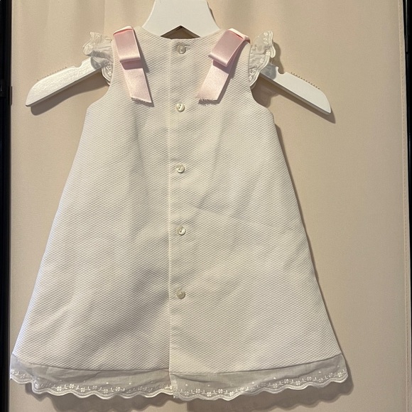 Luli & Me Timeless A Line white pique dress w/pink embroidery and bows size 6M - Picture 4 of 11